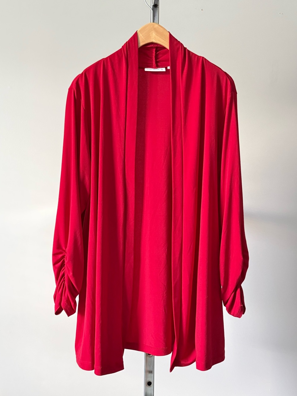 Susan Graver QVC Liquid Knit Open Front Cardigan Red L